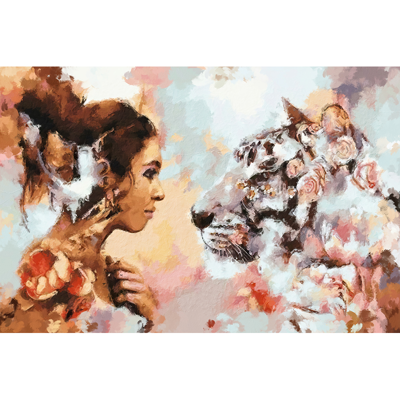 vrouw en tijger schilderij