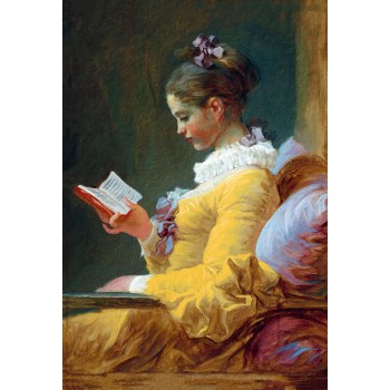 young girl reading schilderij