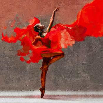 The lady in red ballerina schilderij 