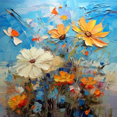 Abstract schilderij met bloemen
