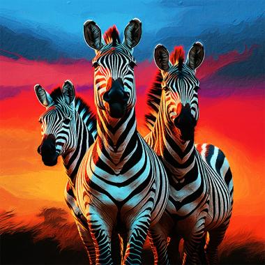 Drie zebra's schilderij