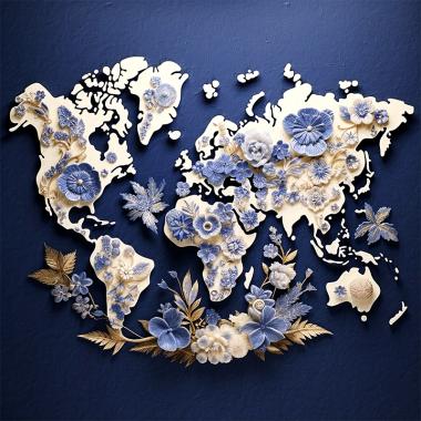  Kaart - Wereld - Delfts blauw