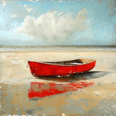 Rode boot op strand