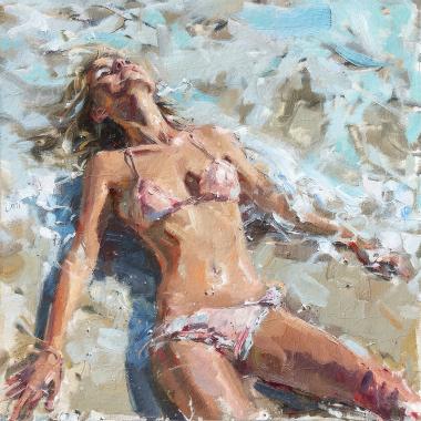 Schilderij vrouw op strand