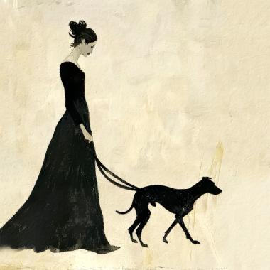  Vrouw met hond schilderij 
