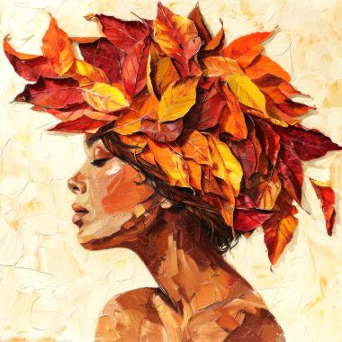 vrouw met bladeren op haar hoofd