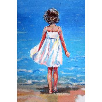 meisje op strand schilderij kopen online 