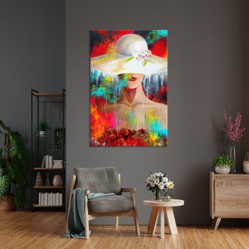 Vrouw met hoed schilderij kopen