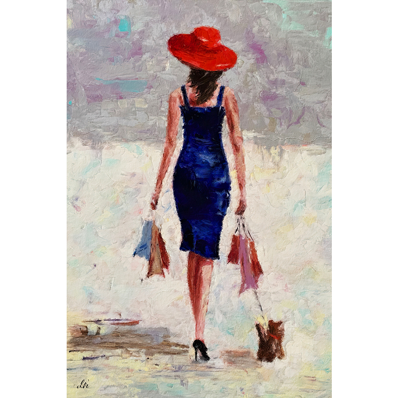 Vrouw met hond schilderij kopen 
